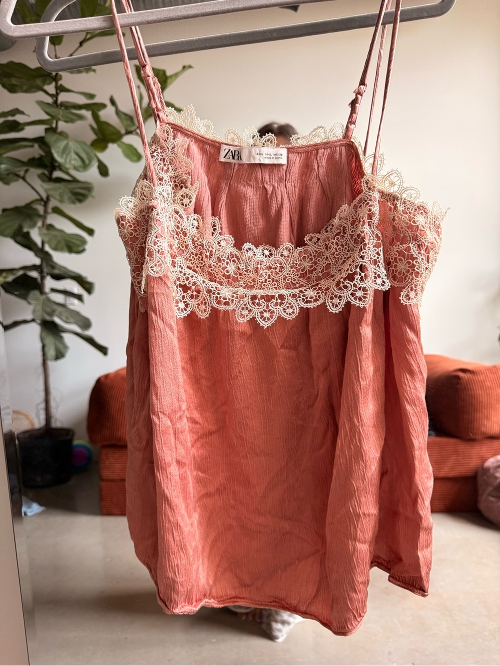 ZARA Coral Pink Lace-Trim Slip Top